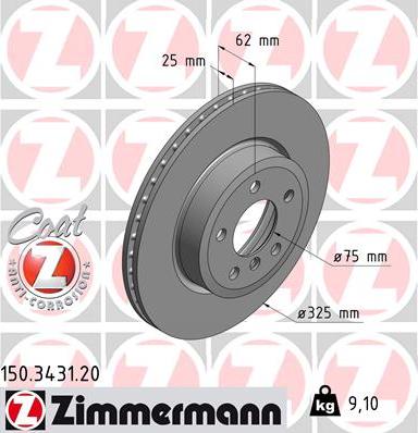 Zimmermann 150.3431.20 - Тормозной диск autosila-amz.com