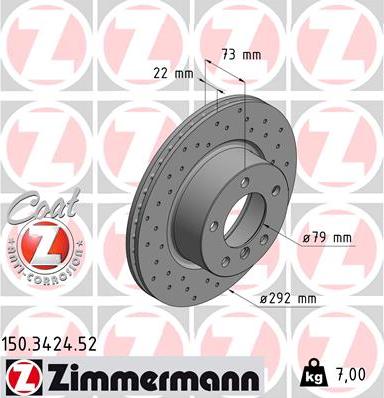 Zimmermann 150.3424.52 - Диск тормозной (заказывать 2шт./цена за1шт.) BMW SPORT с антикоррозионным покрытием Coat Z autosila-amz.com