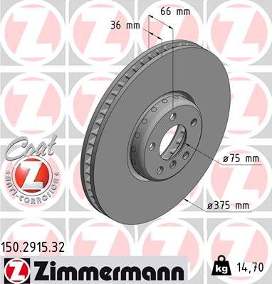 Zimmermann 150.2915.32 - Тормозной диск autosila-amz.com