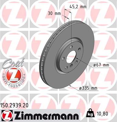 Zimmermann 150.2939.20 - Тормозной диск autosila-amz.com