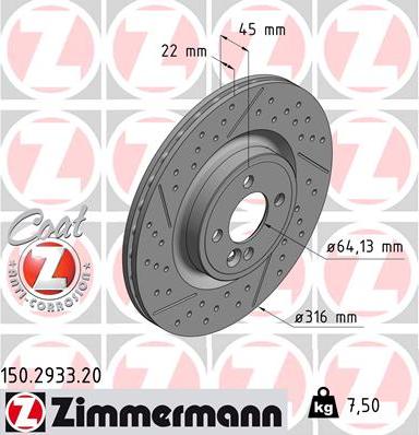 Zimmermann 150.2933.20 - Тормозной диск autosila-amz.com