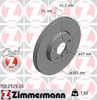 Zimmermann 150.2929.20 - Тормозной диск autosila-amz.com