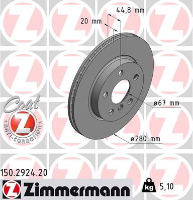 Zimmermann 150.2924.20 - Тормозной диск autosila-amz.com