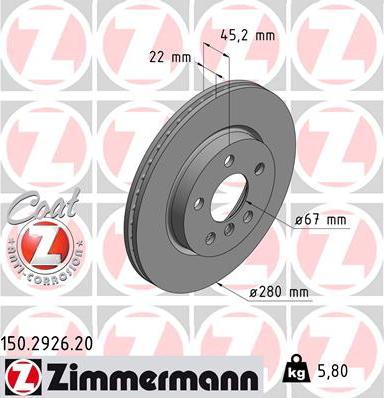 Zimmermann 150.2926.20 - Тормозной диск autosila-amz.com