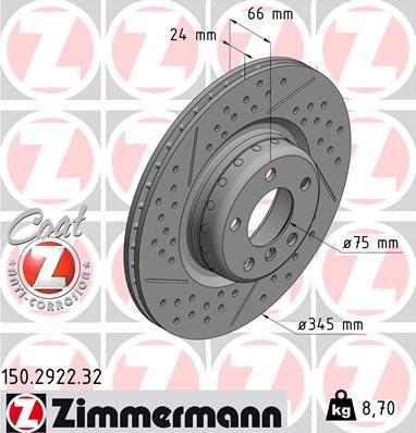 Zimmermann 150.2922.32 - Тормозной диск autosila-amz.com