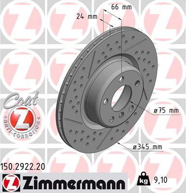 Zimmermann 150.2922.20 - Тормозной диск autosila-amz.com