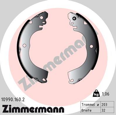 Zimmermann 10990.160.2 - Комплект тормозных колодок, барабанные autosila-amz.com
