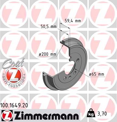 Zimmermann 100.1649.20 - Тормозной барабан autosila-amz.com