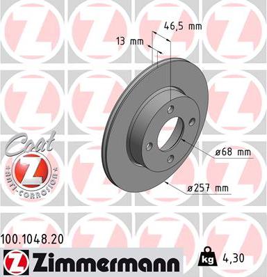 Zimmermann 100.1048.20 - Тормозной диск autosila-amz.com