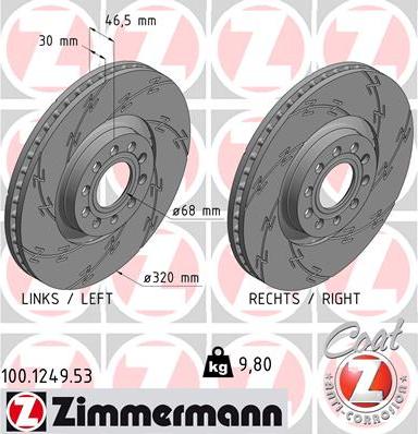 Zimmermann 100.1249.53 - Тормозной диск autosila-amz.com
