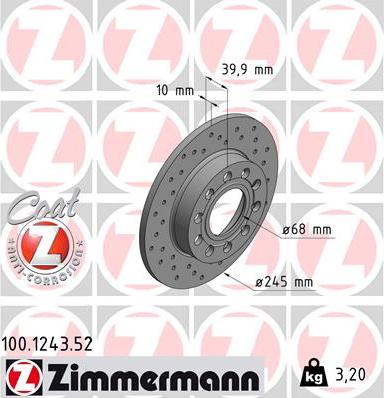 Zimmermann 100.1243.52 - Тормозной диск autosila-amz.com