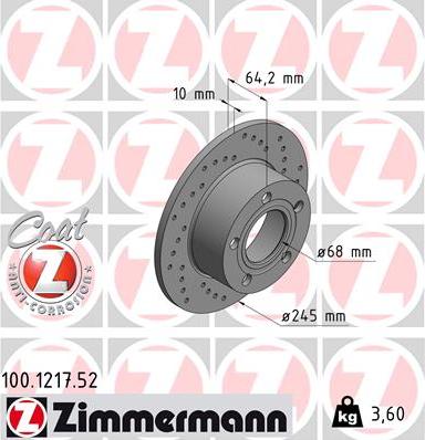Zimmermann 100.1217.52 - Тормозной диск autosila-amz.com