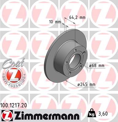 Zimmermann 100.1217.20 - Тормозной диск autosila-amz.com