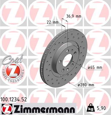 Zimmermann 100.1234.52 - Тормозной диск autosila-amz.com