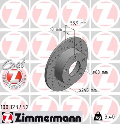 Zimmermann 100.1237.52 - Тормозной диск autosila-amz.com