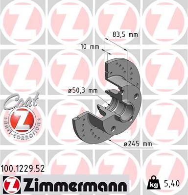 Zimmermann 100.1229.52 - Тормозной диск autosila-amz.com