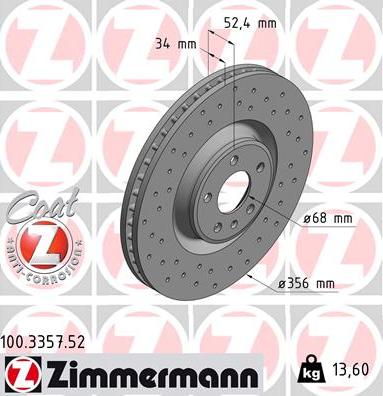 Zimmermann 100.3357.52 - Тормозной диск autosila-amz.com