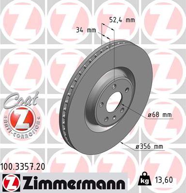 Zimmermann 100.3357.20 - Тормозной диск autosila-amz.com