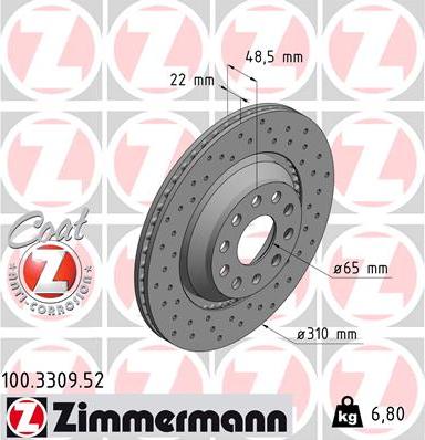 Zimmermann 100.3309.52 - Тормозной диск autosila-amz.com