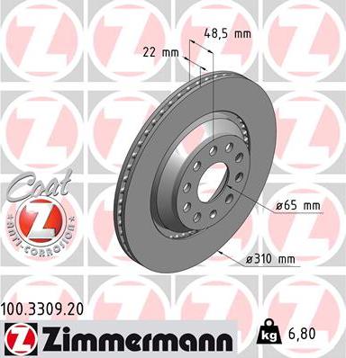 Zimmermann 100.3309.20 - Тормозной диск autosila-amz.com