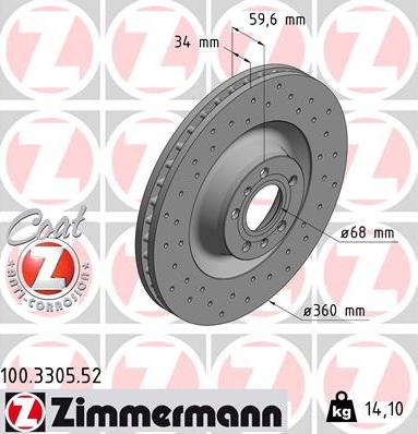 Zimmermann 100.3305.52 - Тормозной диск autosila-amz.com
