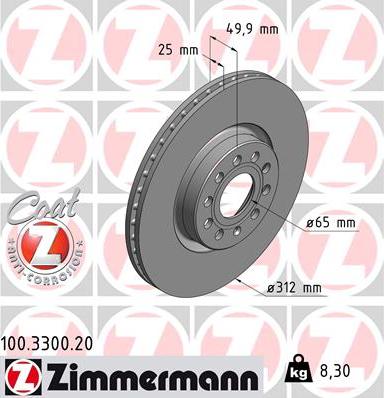 Zimmermann 100.3300.20 - Тормозной диск autosila-amz.com