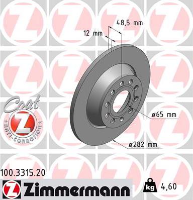 Zimmermann 100.3315.20 - Тормозной диск autosila-amz.com