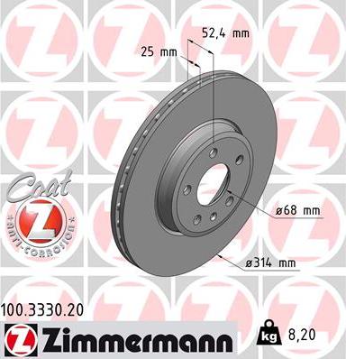 Zimmermann 100.3330.20 - Тормозной диск autosila-amz.com