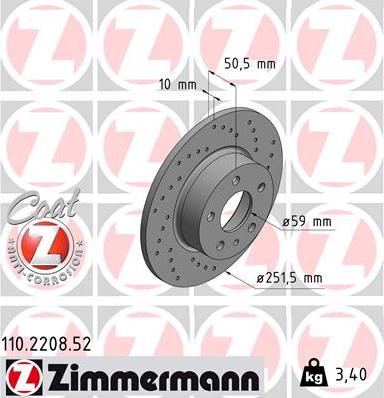 Zimmermann 110.2208.52 - Тормозной диск autosila-amz.com