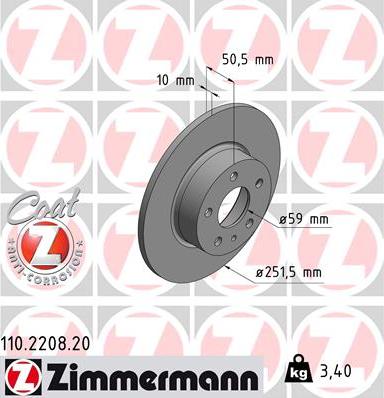 Zimmermann 110.2208.20 - Тормозной диск autosila-amz.com