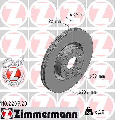 Zimmermann 110.2207.20 - Тормозной диск autosila-amz.com