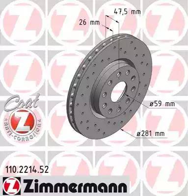 Zimmermann 110.2214.52 - Тормозной диск autosila-amz.com