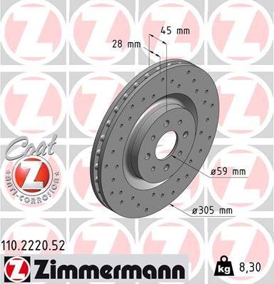 Zimmermann 110.2220.52 - Тормозной диск autosila-amz.com