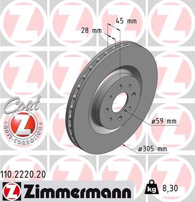 Zimmermann 110.2220.20 - Тормозной диск autosila-amz.com