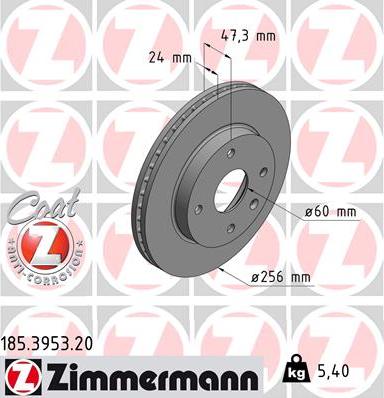 Zimmermann 185.3953.20 - Тормозной диск autosila-amz.com