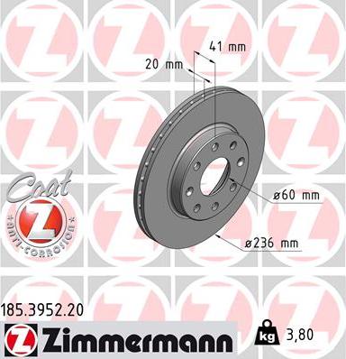 Zimmermann 185.3952.20 - Тормозной диск autosila-amz.com