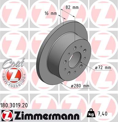 Zimmermann 180.3019.20 - Тормозной диск autosila-amz.com