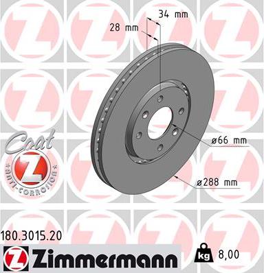 Zimmermann 180.3015.20 - Тормозной диск autosila-amz.com