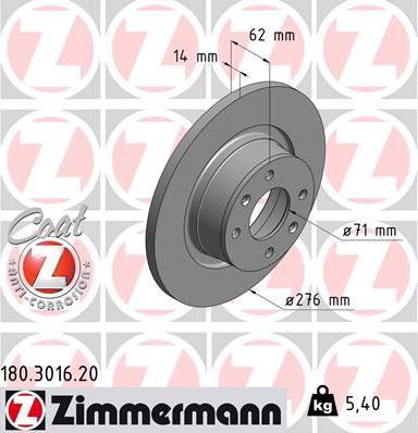 Zimmermann 180.3016.20 - Тормозной диск autosila-amz.com