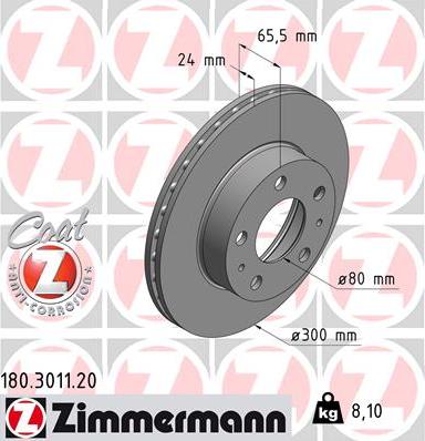 Zimmermann 180.3011.20 - Тормозной диск autosila-amz.com