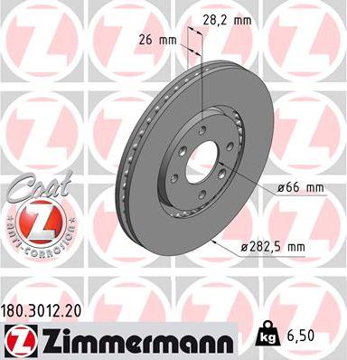 Zimmermann 180.3012.20 - Тормозной диск autosila-amz.com