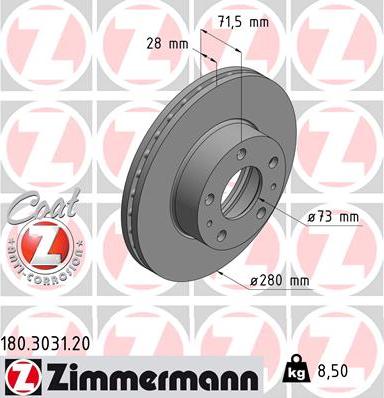 Zimmermann 180.3031.20 - Тормозной диск autosila-amz.com