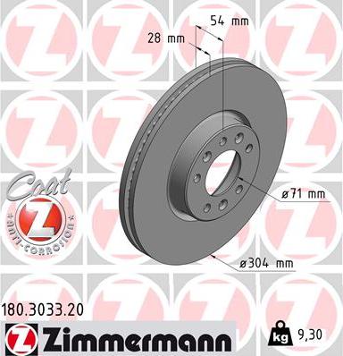 Zimmermann 180.3033.20 - Тормозной диск autosila-amz.com
