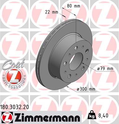 Zimmermann 180.3032.20 - Тормозной диск autosila-amz.com