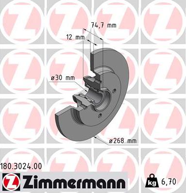 Zimmermann 180.3024.00 - Тормозной диск autosila-amz.com