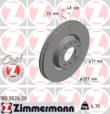 Zimmermann 180.3026.20 - Тормозной диск autosila-amz.com