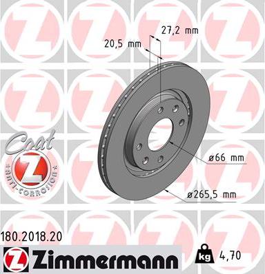 Zimmermann 180.2018.20 - Тормозной диск autosila-amz.com