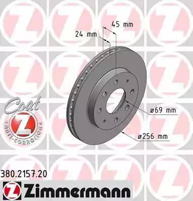 Zimmermann 380.2157.20 - Диск тормозной (заказывать 2шт./цена за1шт.) MITSUBISHI/PSA с антикоррозионным покрытием Coat Z autosila-amz.com