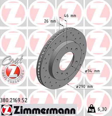 Zimmermann 380.2169.52 - Тормозной диск autosila-amz.com