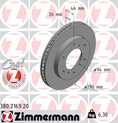 Zimmermann 380.2169.20 - Тормозной диск autosila-amz.com